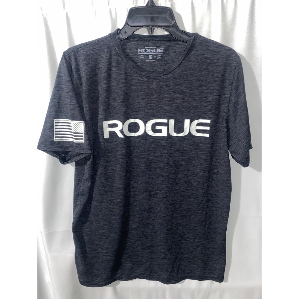 Rogue Fitness UPF 30+ T Shirt Mens Small Made USA‎ American Flag Sleeve